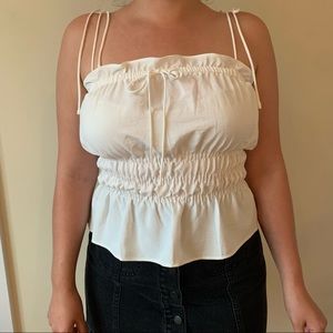 Topshop Ruffled Ruched Strappy White Frilly Tank